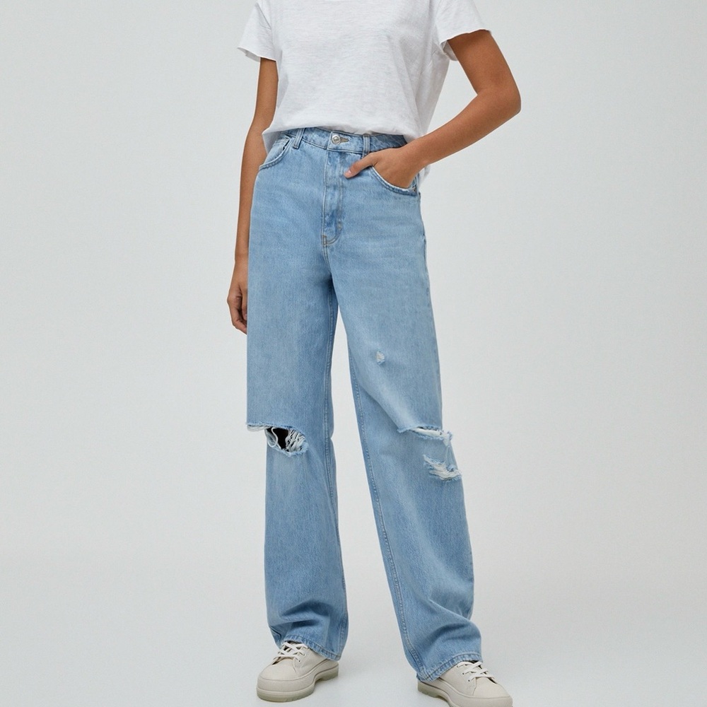 ASOS Pull & Bear Distressed Wide Leg Jeans